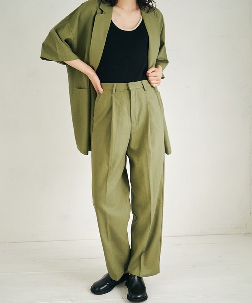 4youstory（フォーユーストーリー）の「【4youstory】リネンライクルーズストレートパンツ（スラックス・レディース・カーキ/アイボリー/スミクロ・FREE）」の3枚目の写真