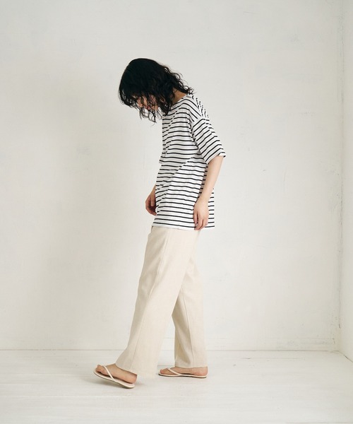 4youstory（フォーユーストーリー）の「【4youstory】リネンライクルーズストレートパンツ（スラックス・レディース・カーキ/アイボリー/スミクロ・FREE）」の20枚目の写真