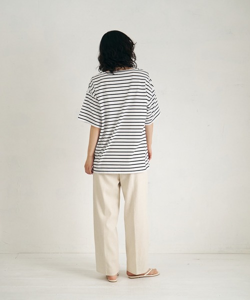 4youstory（フォーユーストーリー）の「【4youstory】リネンライクルーズストレートパンツ（スラックス・レディース・カーキ/アイボリー/スミクロ・FREE）」の4枚目の写真