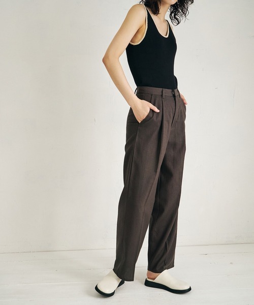 4youstory（フォーユーストーリー）の「【4youstory】リネンライクルーズストレートパンツ（スラックス・レディース・カーキ/アイボリー/スミクロ・FREE）」の7枚目の写真