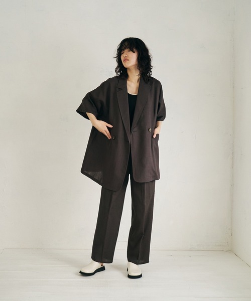 4youstory（フォーユーストーリー）の「【4youstory】リネンライクルーズストレートパンツ（スラックス・レディース・カーキ/アイボリー/スミクロ・FREE）」の17枚目の写真