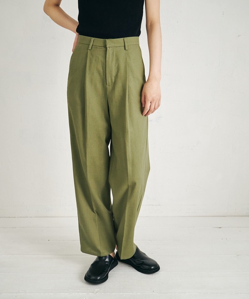 4youstory（フォーユーストーリー）の「【4youstory】リネンライクルーズストレートパンツ（スラックス・レディース・カーキ/アイボリー/スミクロ・FREE）」の5枚目の写真