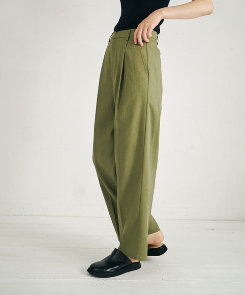 4youstory（フォーユーストーリー）の「【4youstory】リネンライクルーズストレートパンツ（スラックス・レディース・カーキ/アイボリー/スミクロ・FREE）」の12枚目の写真