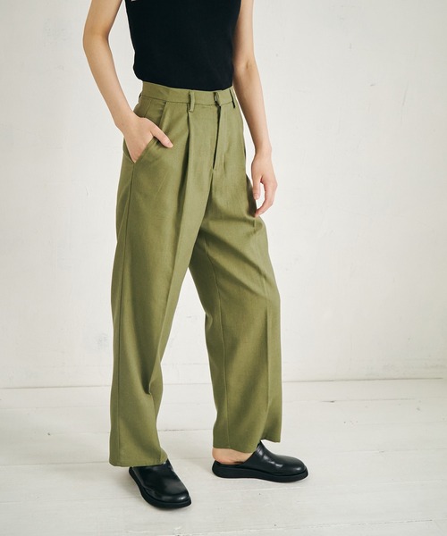 4youstory（フォーユーストーリー）の「【4youstory】リネンライクルーズストレートパンツ（スラックス・レディース・カーキ/アイボリー/スミクロ・FREE）」の15枚目の写真
