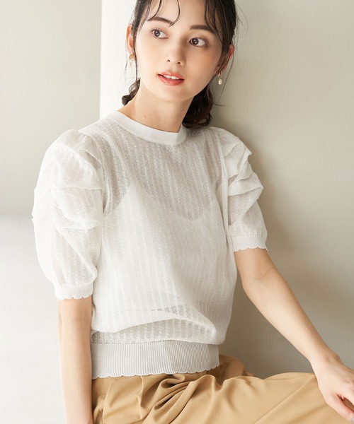 ROPE' PICNIC（ロペピクニック）の「シアーブークレーギャザーニットプルオーバー（ニット/セーター・レディース・ライトグリーン/オフホワイト/ブラック/パープル・38）」の2枚目の写真