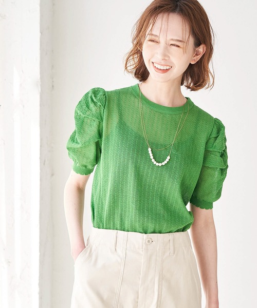 ROPE' PICNIC（ロペピクニック）の「シアーブークレーギャザーニットプルオーバー（ニット/セーター・レディース・ライトグリーン/オフホワイト/ブラック/パープル・38）」の4枚目の写真