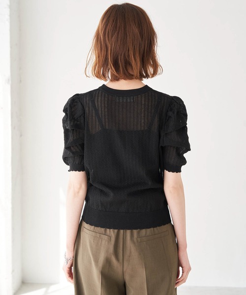 ROPE' PICNIC（ロペピクニック）の「シアーブークレーギャザーニットプルオーバー（ニット/セーター・レディース・ライトグリーン/オフホワイト/ブラック/パープル・38）」の6枚目の写真