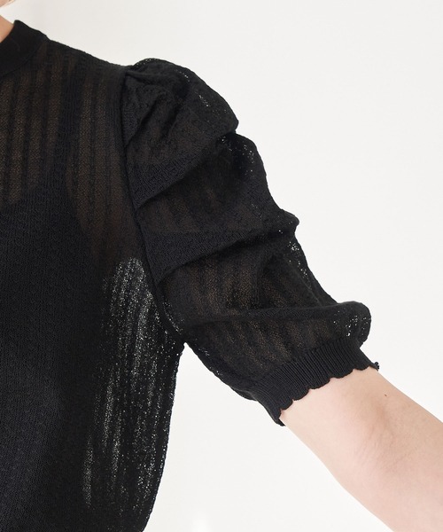 ROPE' PICNIC（ロペピクニック）の「シアーブークレーギャザーニットプルオーバー（ニット/セーター・レディース・ライトグリーン/オフホワイト/ブラック/パープル・38）」の8枚目の写真