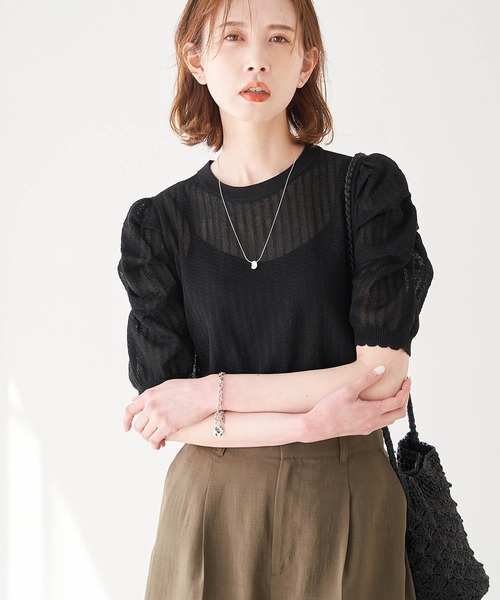 ROPE' PICNIC（ロペピクニック）の「シアーブークレーギャザーニットプルオーバー（ニット/セーター・レディース・ライトグリーン/オフホワイト/ブラック/パープル・38）」の15枚目の写真