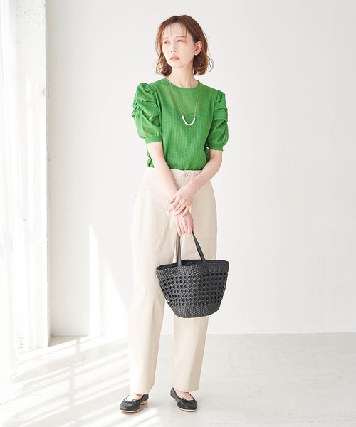 ROPE' PICNIC（ロペピクニック）の「シアーブークレーギャザーニットプルオーバー（ニット/セーター・レディース・ライトグリーン/オフホワイト/ブラック/パープル・38）」の21枚目の写真