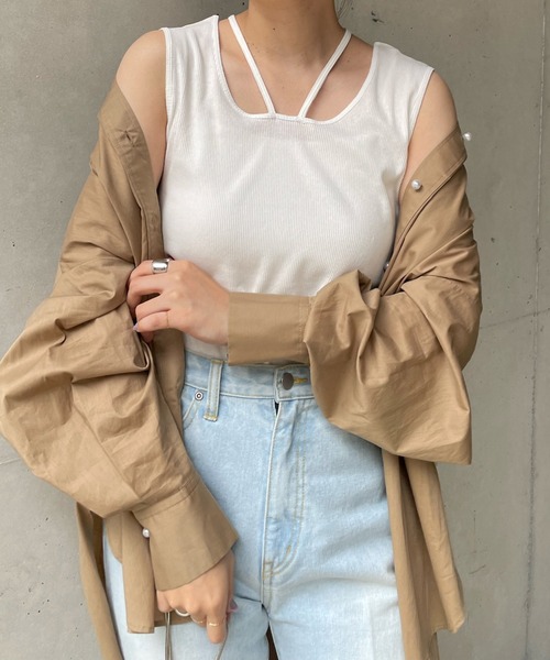 DouDou（ドゥドゥ）の「2WAYタンク（タンクトップ・レディース・ブラック/ベージュ/オフホワイト・FREE）」の4枚目の写真