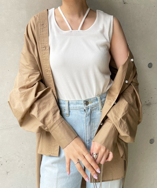 DouDou（ドゥドゥ）の「2WAYタンク（タンクトップ・レディース・ブラック/ベージュ/オフホワイト・FREE）」の6枚目の写真