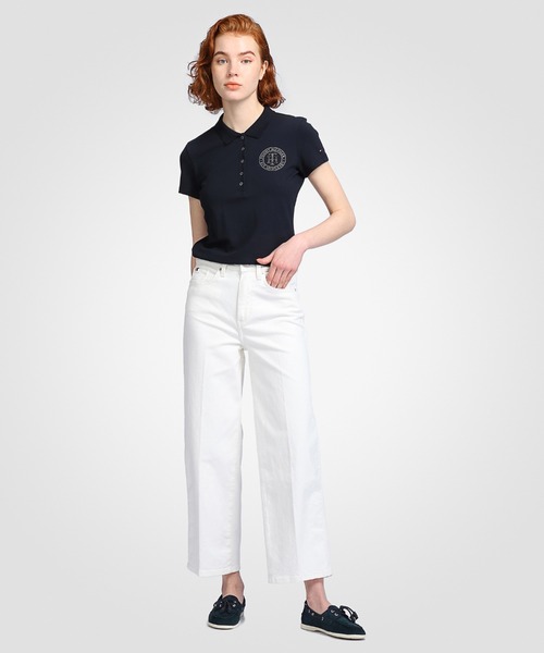 TOMMY HILFIGER(トミーヒルフィガー)の「クリスタルロゴポロシャツ(ポロシャツ・レディース・ホワイト/ネイビー・SMALL/MEDIUM/X-SMALL)」の4枚目の写真