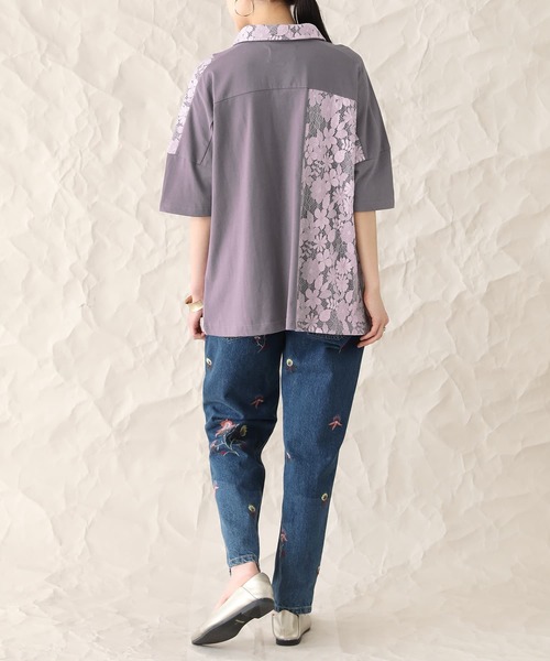 somari imagination（ソマリ イマジネーション）の「『レース切替カットソーポロシャツ』（ポロシャツ・レディース・ネイビー/グレー・1/2）」の9枚目の写真