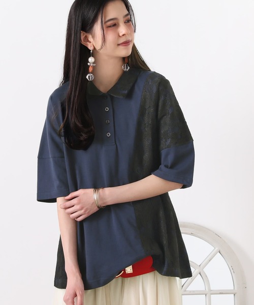 somari imagination（ソマリ イマジネーション）の「『レース切替カットソーポロシャツ』（ポロシャツ・レディース・ネイビー/グレー・1/2）」の10枚目の写真