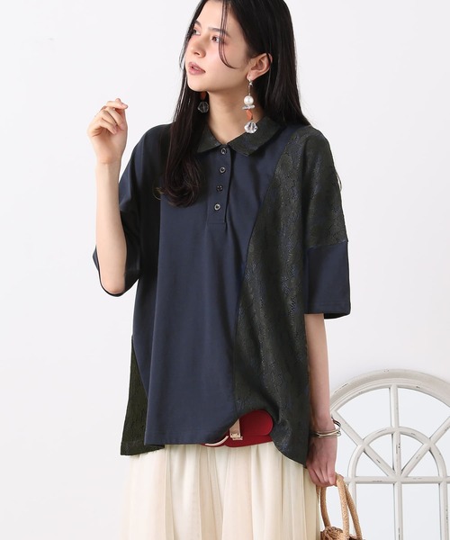 somari imagination（ソマリ イマジネーション）の「『レース切替カットソーポロシャツ』（ポロシャツ・レディース・ネイビー/グレー・1/2）」の11枚目の写真