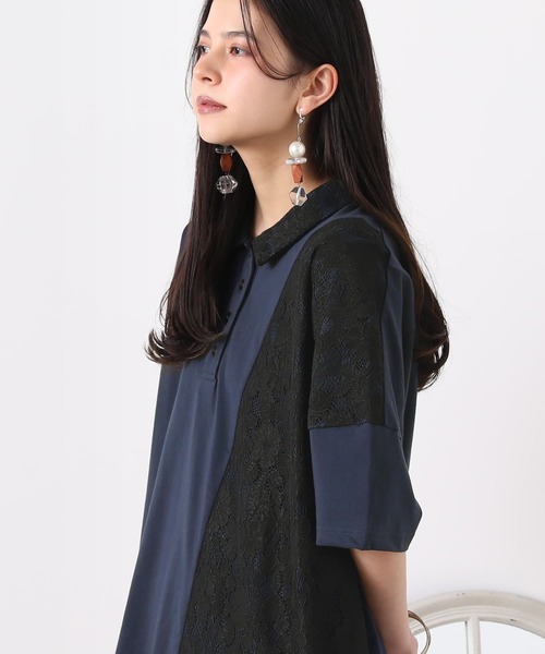 somari imagination（ソマリ イマジネーション）の「『レース切替カットソーポロシャツ』（ポロシャツ・レディース・ネイビー/グレー・1/2）」の12枚目の写真