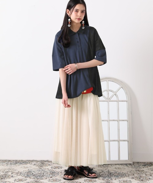 somari imagination（ソマリ イマジネーション）の「『レース切替カットソーポロシャツ』（ポロシャツ・レディース・ネイビー/グレー・1/2）」の13枚目の写真