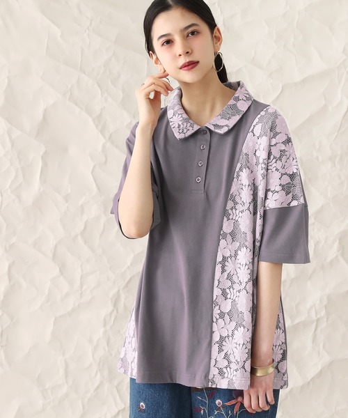 somari imagination（ソマリ イマジネーション）の「『レース切替カットソーポロシャツ』（ポロシャツ・レディース・ネイビー/グレー・1/2）」の3枚目の写真