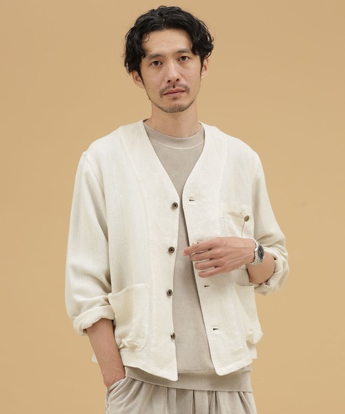 NANO universe（ナノユニバース）の「LB.03/コットンリネンパナマ エンジニアジャケット（ノーカラージャケット・メンズ・ブラック/オートミール・M/L）」の7枚目の写真