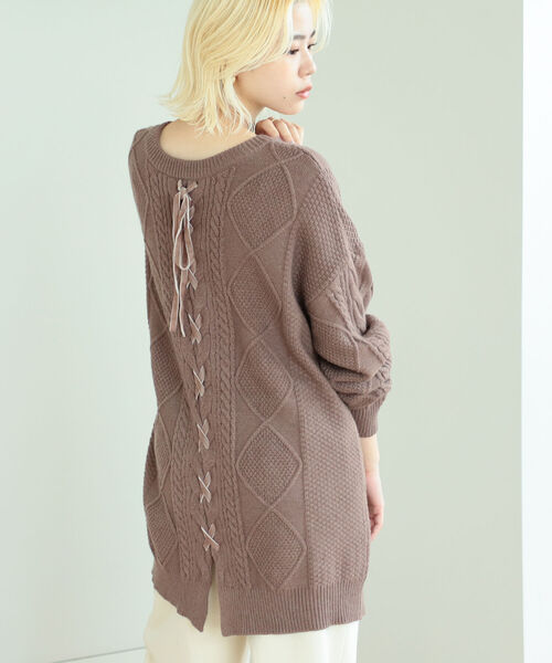 BeAMS DOT(ビームスドット)の「BeAMS DOT / レースアップ オーバーニット(ニット/セーター・レディース・グリーン系その他/ホワイト系その他5/ブラウン系その他5・FREE)」の5枚目の写真