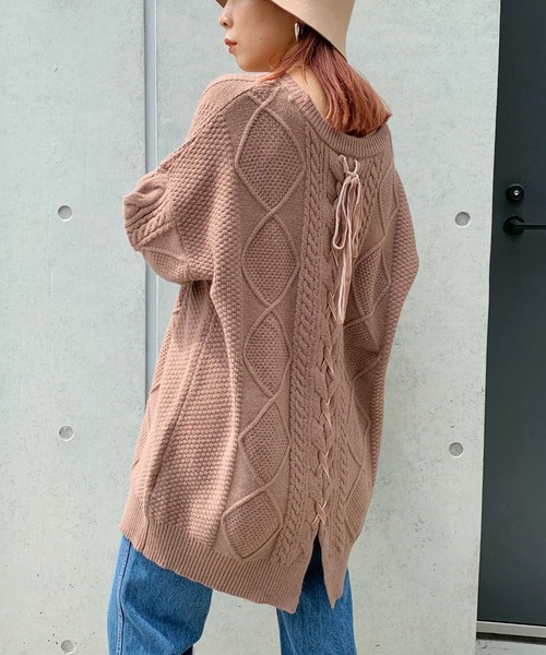 BeAMS DOT(ビームスドット)の「BeAMS DOT / レースアップ オーバーニット(ニット/セーター・レディース・グリーン系その他/ホワイト系その他5/ブラウン系その他5・FREE)」の3枚目の写真