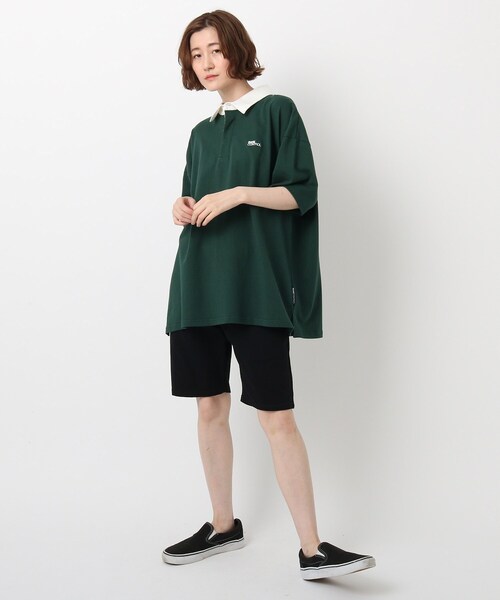 BASECONTROL(ベースコントロール)の「◆ビッグシルエット ヘビー天竺 半袖ラガーシャツ(ポロシャツ・レディース・チャコールグレー/ブラック/ダークグリーン・99)」の21枚目の写真