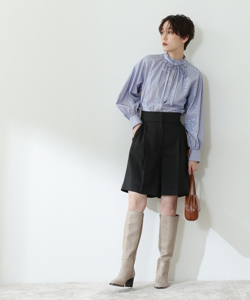 N.（N. Natural Beauty Basic）（エヌエヌナチュラルビューティーベーシック）の「【松井愛莉さん着用】◆リボンタイフリルシャツブラウス（シャツ/ブラウス・レディース・オフホワイト/ストライプ/ブルー・MEDIUM）」の7枚目の写真