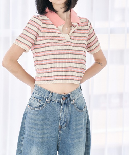 HALEY PESCA(ヘーリーペスカ)の「HALEY PESCA/ショート丈 ボーダーポロシャツ(ポロシャツ・レディース・ブラック/ピンク/ブルー・FREE)」の22枚目の写真