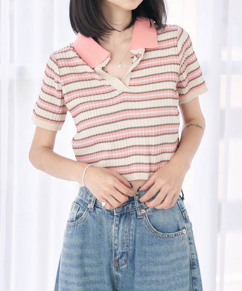 HALEY PESCA(ヘーリーペスカ)の「HALEY PESCA/ショート丈 ボーダーポロシャツ(ポロシャツ・レディース・ブラック/ピンク/ブルー・FREE)」の12枚目の写真