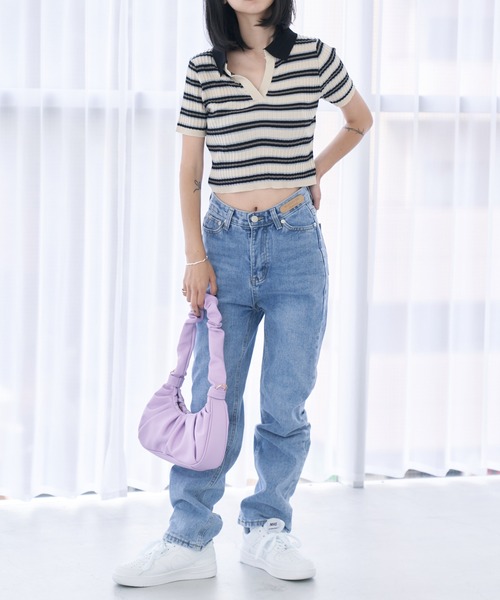 HALEY PESCA(ヘーリーペスカ)の「HALEY PESCA/ショート丈 ボーダーポロシャツ(ポロシャツ・レディース・ブラック/ピンク/ブルー・FREE)」の10枚目の写真
