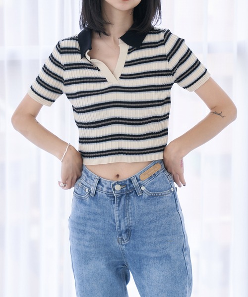 HALEY PESCA(ヘーリーペスカ)の「HALEY PESCA/ショート丈 ボーダーポロシャツ(ポロシャツ・レディース・ブラック/ピンク/ブルー・FREE)」の16枚目の写真
