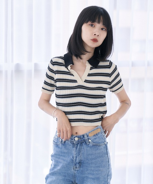 HALEY PESCA(ヘーリーペスカ)の「HALEY PESCA/ショート丈 ボーダーポロシャツ(ポロシャツ・レディース・ブラック/ピンク/ブルー・FREE)」の13枚目の写真