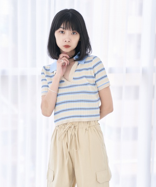 HALEY PESCA(ヘーリーペスカ)の「HALEY PESCA/ショート丈 ボーダーポロシャツ(ポロシャツ・レディース・ブラック/ピンク/ブルー・FREE)」の14枚目の写真