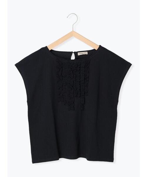 Samansa Mos2（サマンサ モスモス）の「レースチュール付フレンチ袖カットソー（Tシャツ/カットソー・レディース・ブラック/グレー/キナリ・ﾌﾘ-）」の2枚目の写真