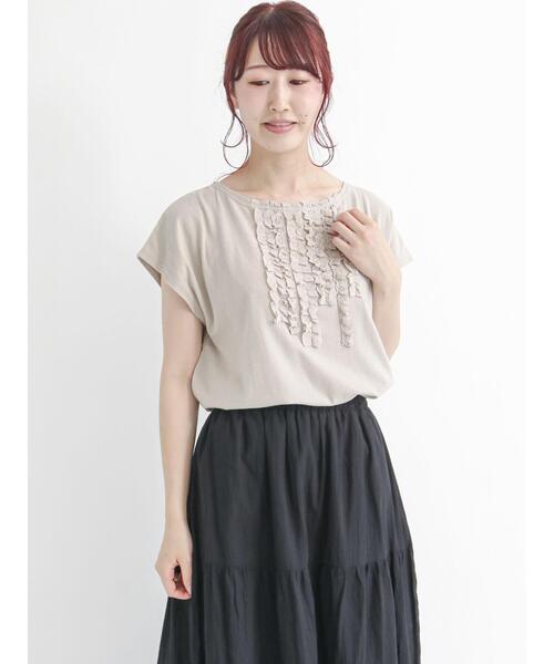 Samansa Mos2（サマンサ モスモス）の「レースチュール付フレンチ袖カットソー（Tシャツ/カットソー・レディース・ブラック/グレー/キナリ・ﾌﾘ-）」の4枚目の写真