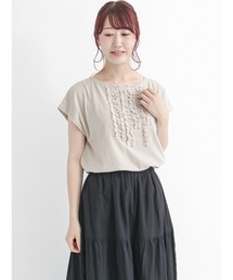 Samansa Mos2 | レースチュール付フレンチ袖カットソー(Tシャツ/カットソー)