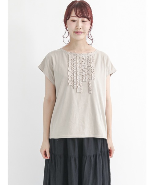 Samansa Mos2（サマンサ モスモス）の「レースチュール付フレンチ袖カットソー（Tシャツ/カットソー・レディース・ブラック/グレー/キナリ・ﾌﾘ-）」の7枚目の写真