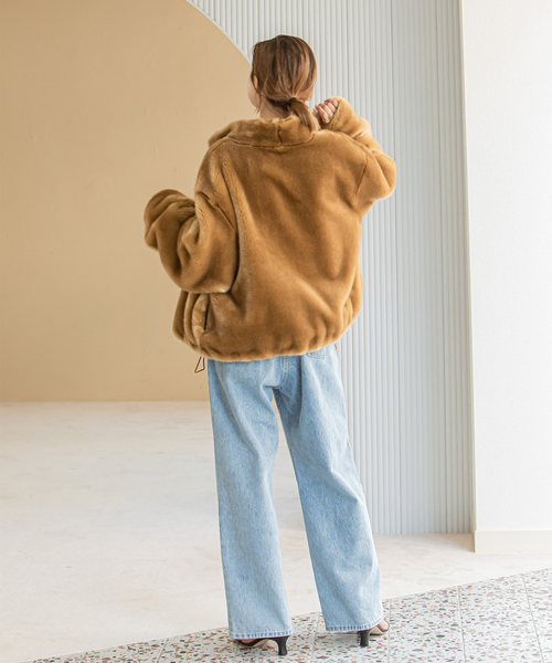 A POINT ETC/アポワン】 フェイクファーフロントZIP ブルゾン