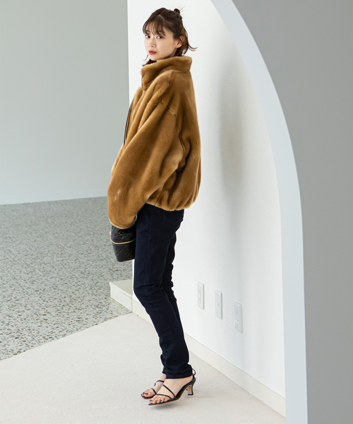 A POINT ETC/アポワン】 フェイクファーフロントZIP ブルゾン