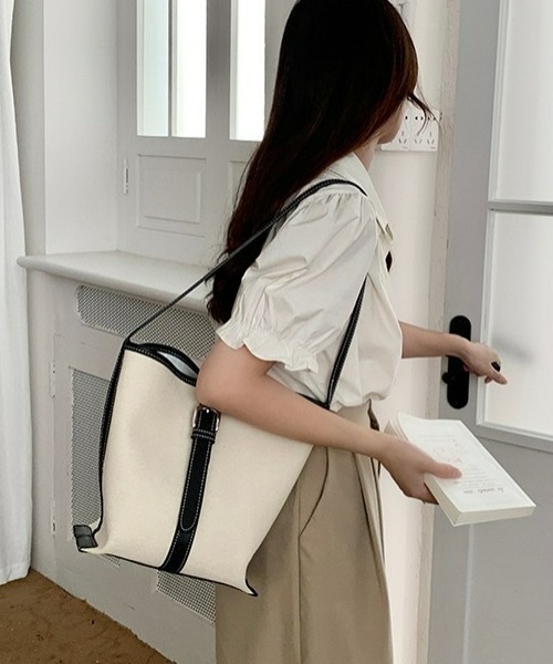 LAC-VERT（ラック・ヴェール）の「キャンバスベルトバッグ（トートバッグ・レディース・ブラック/ダークブラウン/ベージュ/ブラウン・FREE）」の19枚目の写真