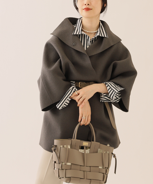 journal standard L'essage(ジャーナルスタンダードレサージュ)の「《追加》【HARRIS WHARF LONDON】kimono mantle:コート(その他アウター・レディース・チャコールグレー/グリーン/アイボリー・42)」の1枚目の写真