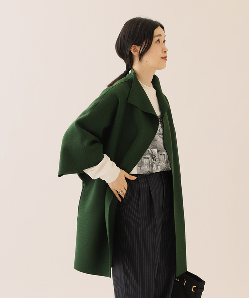 journal standard L'essage(ジャーナルスタンダードレサージュ)の「《追加》【HARRIS WHARF LONDON】kimono mantle:コート(その他アウター・レディース・チャコールグレー/グリーン/アイボリー・42)」の8枚目の写真