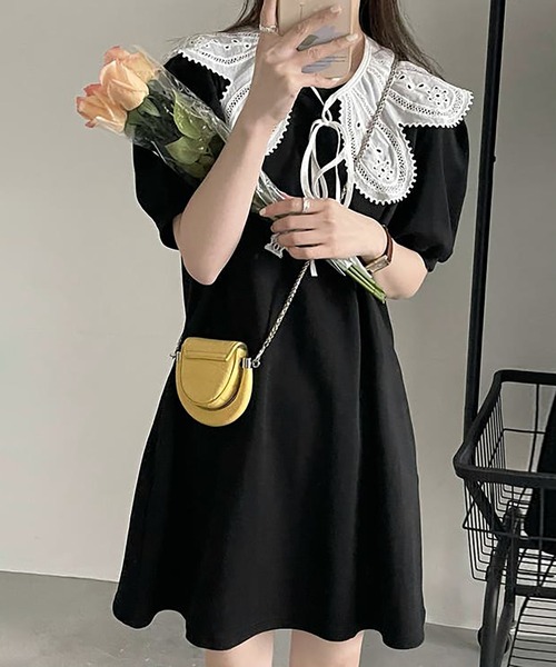 Girly Doll(ガーリードール)の「付け衿パフスリーブカットフレアワンピース(ワンピース・レディース・ブラック/ブラック×ホワイト・F)」の17枚目の写真