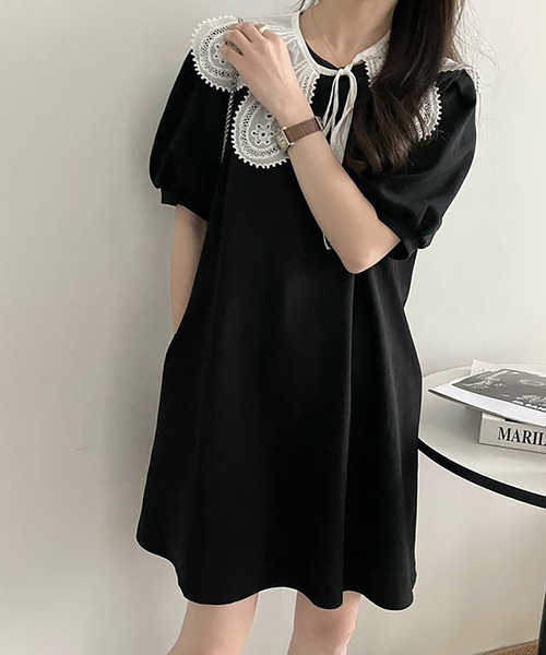 Girly Doll(ガーリードール)の「付け衿パフスリーブカットフレアワンピース(ワンピース・レディース・ブラック/ブラック×ホワイト・F)」の7枚目の写真