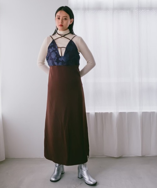 sahara（サハラ）の「バイカラージャガードキャミソールワンピース/Bi-color JQ Cami Dress（ワンピース・レディース・ブラウン/黄土色系/ブラック・FREE）」の11枚目の写真