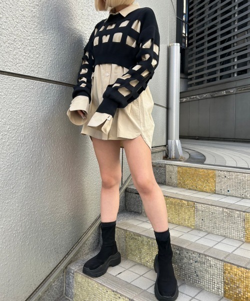 FIG&VIPER（フィグアンドバイパー）の「カフスシャツミニ丈ワンピース（シャツ/ブラウス・レディース・ベージュ/ホワイト・FREE）」の16枚目の写真