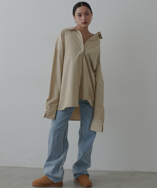 FIG&VIPER（フィグアンドバイパー）の「カフスシャツミニ丈ワンピース（シャツ/ブラウス・レディース・ベージュ/ホワイト・FREE）」の10枚目の写真