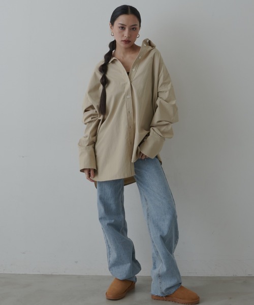 FIG&VIPER（フィグアンドバイパー）の「カフスシャツミニ丈ワンピース（シャツ/ブラウス・レディース・ベージュ/ホワイト・FREE）」の11枚目の写真