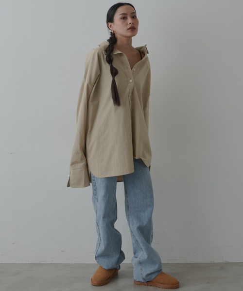 FIG&VIPER（フィグアンドバイパー）の「カフスシャツミニ丈ワンピース（シャツ/ブラウス・レディース・ベージュ/ホワイト・FREE）」の14枚目の写真